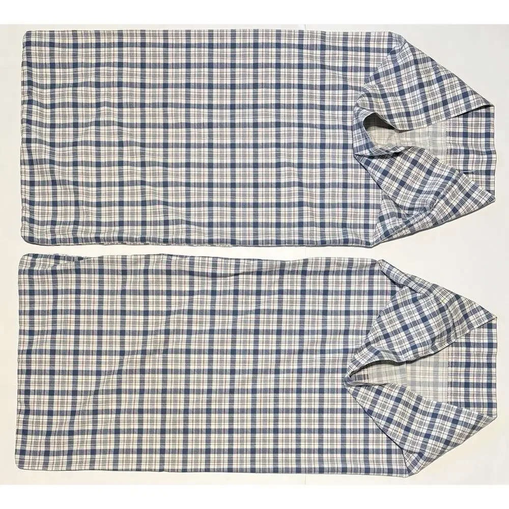 Ralph Lauren Oakley Red Blue Ivory Plaid Pair KING Pillowcases Cotton USA Exclnt
